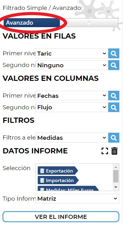 Selección Modo Avanzado