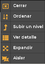 Menú contextual del modo avanzado