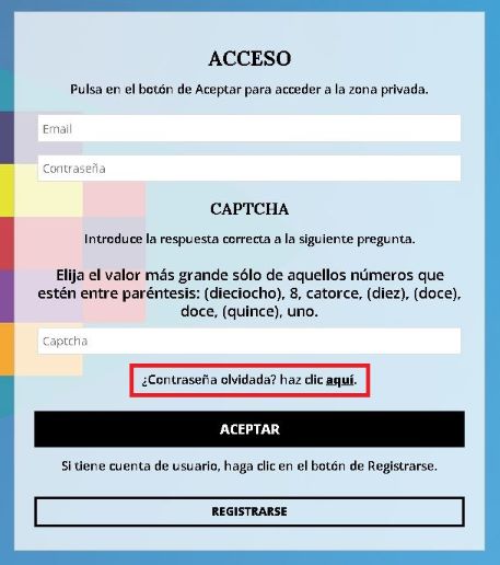Acceso a restablecimiento de la contraseña